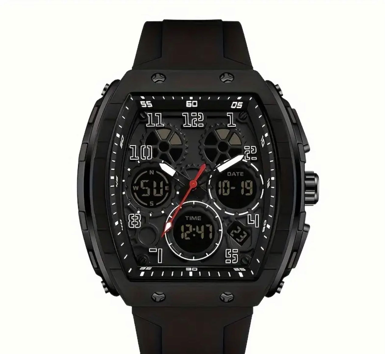 Men’s Bold Barrel Dial Watch – Luxury Sport, Waterproof, Multifunction