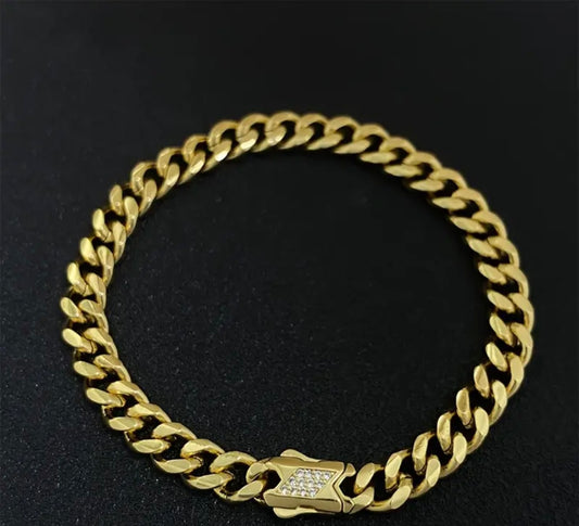 8in-6mm Casual 14k Gold Plate CZ Ice link Cuban Bracelet