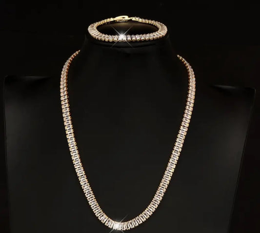 White Stone Tennis Necklace & Bracelet Set – S925 Silver Plated