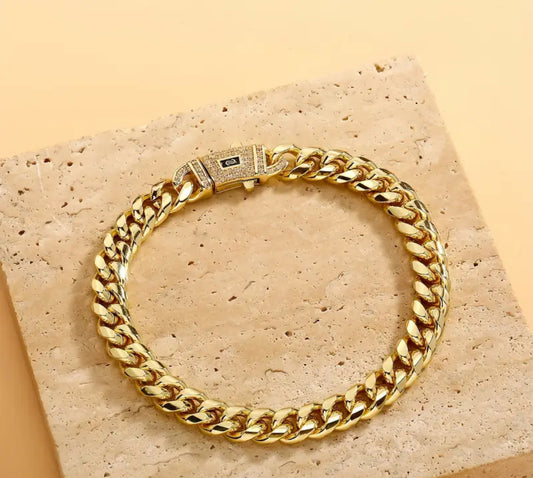 Men’s Gold-Plated Cuban Subtle Iced-Out Bracelet – 8mm & 14mm