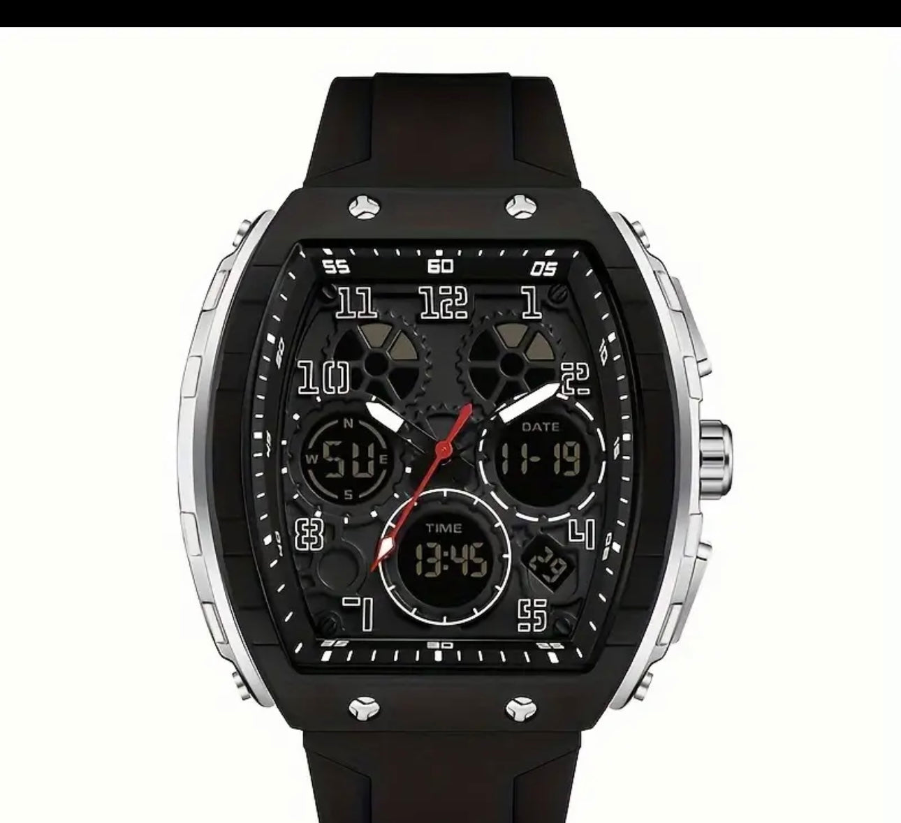 Men’s Bold Barrel Dial Watch – Luxury Sport, Waterproof, Multifunction