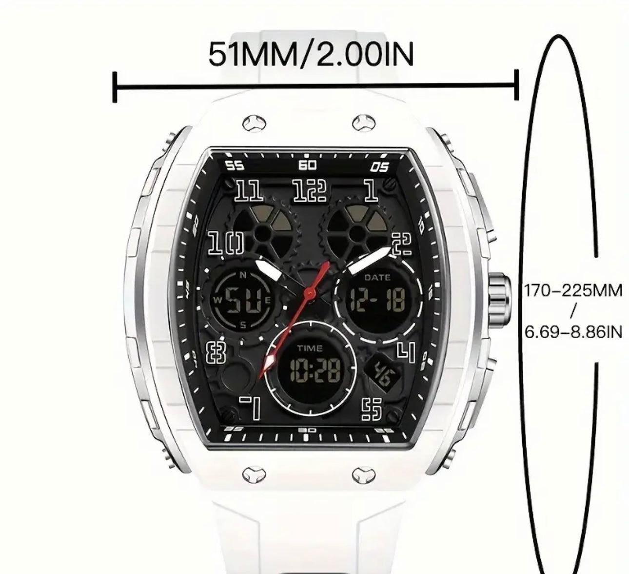Men’s Bold Barrel Dial Watch – Luxury Sport, Waterproof, Multifunction
